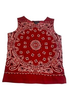 Boston Proper NWT Red Bandana-Print Sleeveless Tank Womens Size M